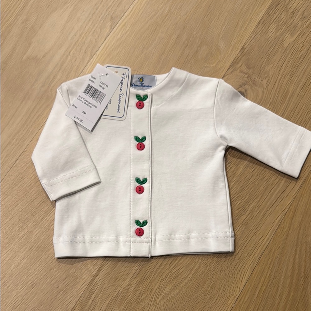 White Baby Cardigan with Cherry Buttons